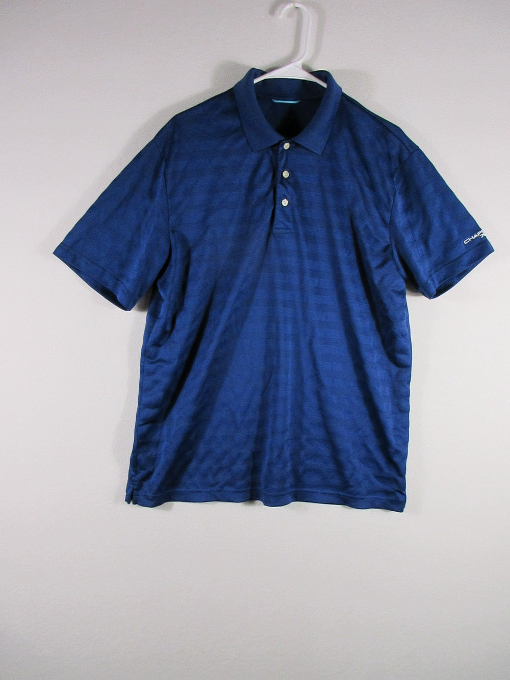 Chaps Mens Performance Golf Polo Shirt Striped Short Sleeve Size L Blue