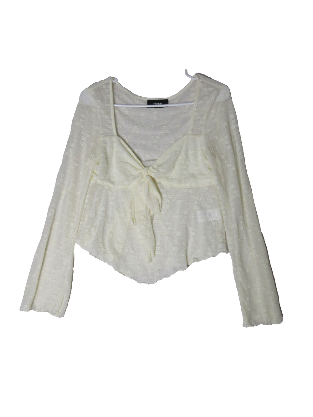 Cider Womens Floral Embroidered Sweetheart Neck Blouse Long Sleeve Size M Biege