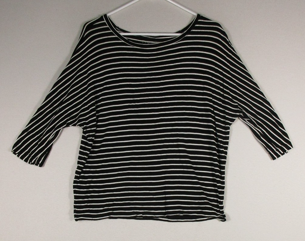 Ann Taylor Loft Womens Striped T-Shirt 3/4 Sleeve Crew Neck Size L Black/ White