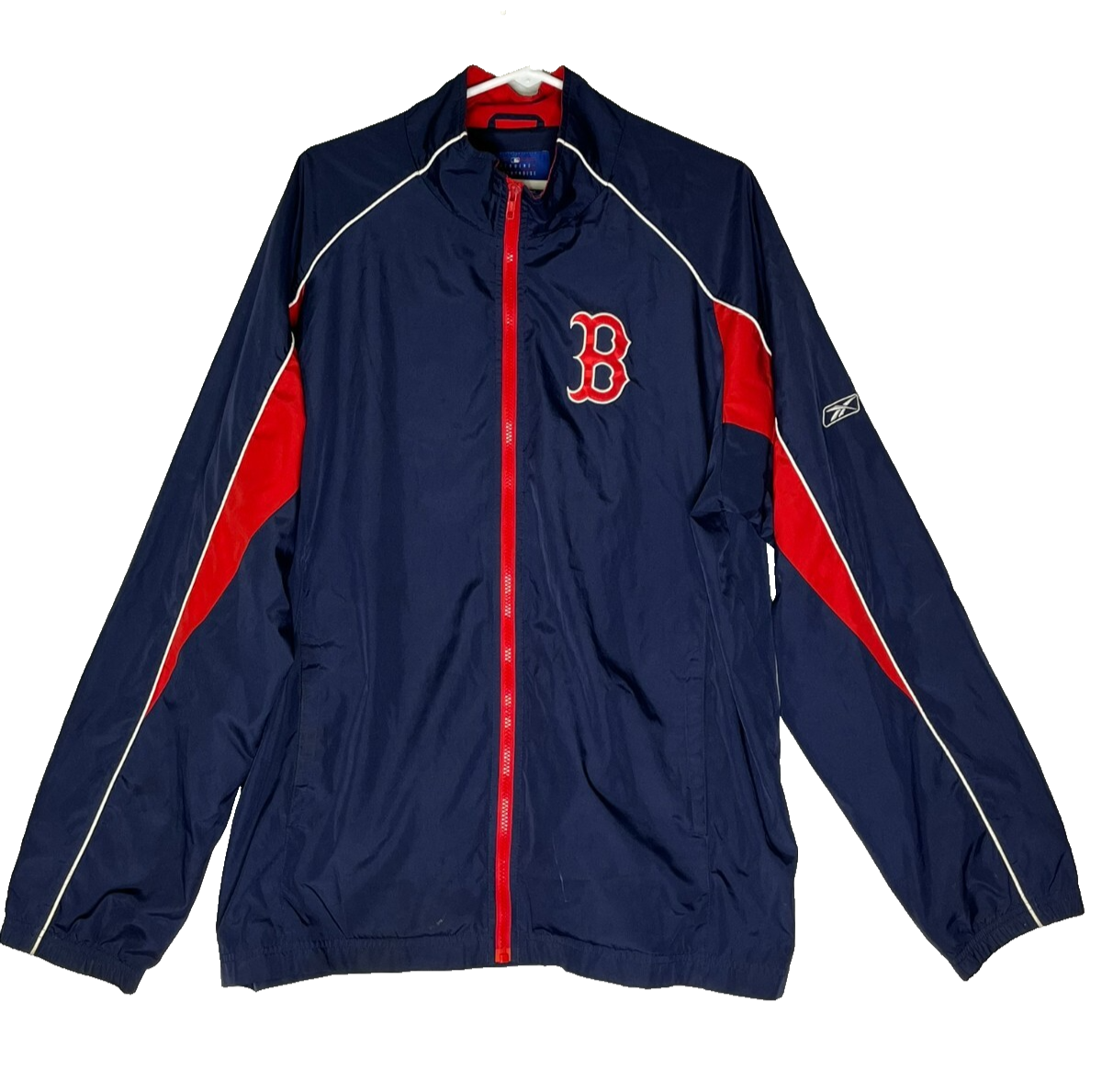 Reebok Blue Red Lightweight Jacket Full Zip Trainer Boston Red Sox Mens SZ Large