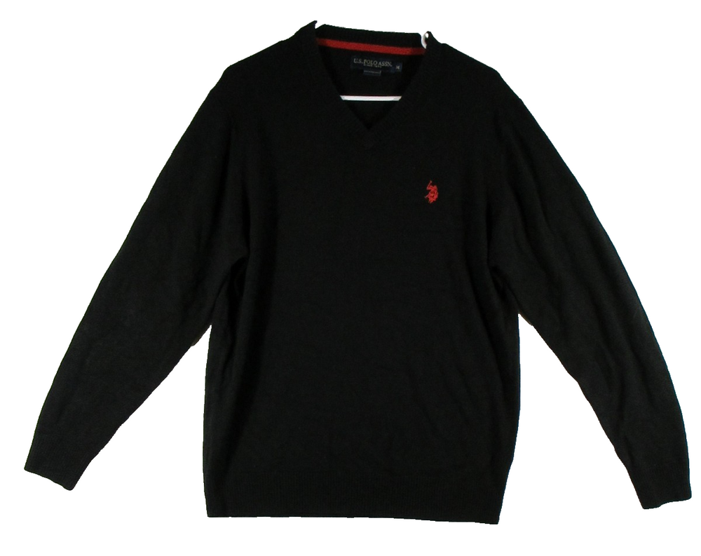US Polo Assn Mens Ribbed V-Neck Pullover Sweater Long Sleeve Size M Black