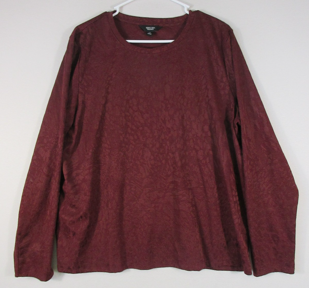 Simply Vera Vera Wang Womens Crew Neck Blouse Long Sleeve Size XL Burgundy