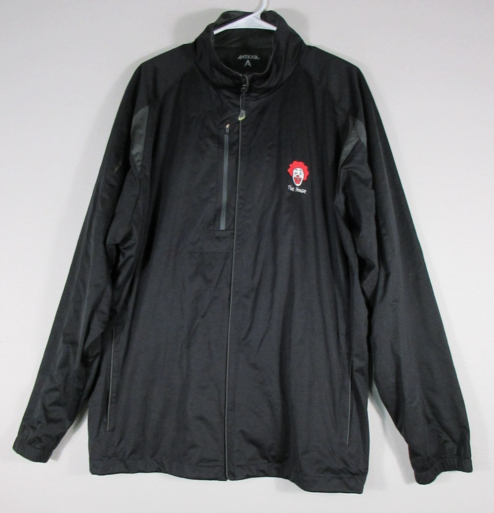 Antigua Mens Ronald McDonald Windbreaker Jacket Long Sleeve Pockets Sz XL Black