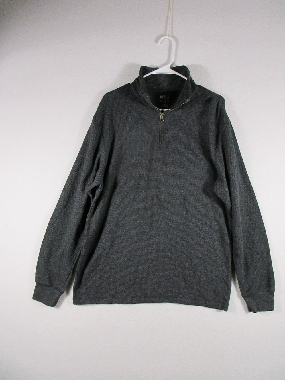 Red Head Mens Pullover Sweater 1/4 Zip Mock Neck Long Sleeve Size L Gray