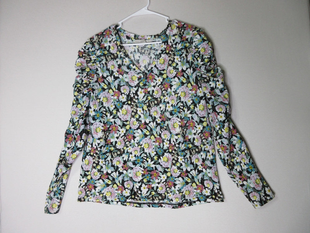 LOFT Womens Floral Print Regular Fit V-Neck Top Long Sleeve Size XL Multicolor