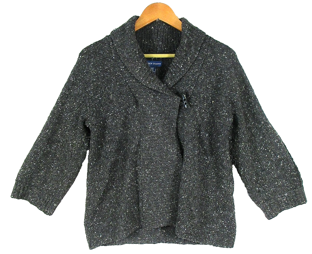 Karen Scott Womens Tweed Cardigan Jacket Pullover Long Sleeve Size S Charcoal