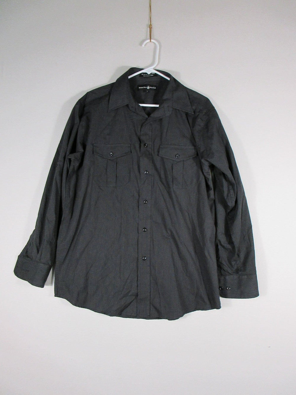 Polo Club Mens Striped Button Up Shirt Collar Neck Pockets Size L Black