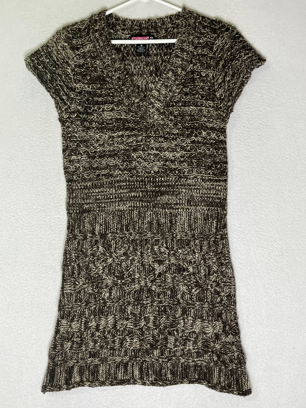 Say What Clay Grey Sweater Dress Knitted Cap Sleeve V Neck Womens Size Medium