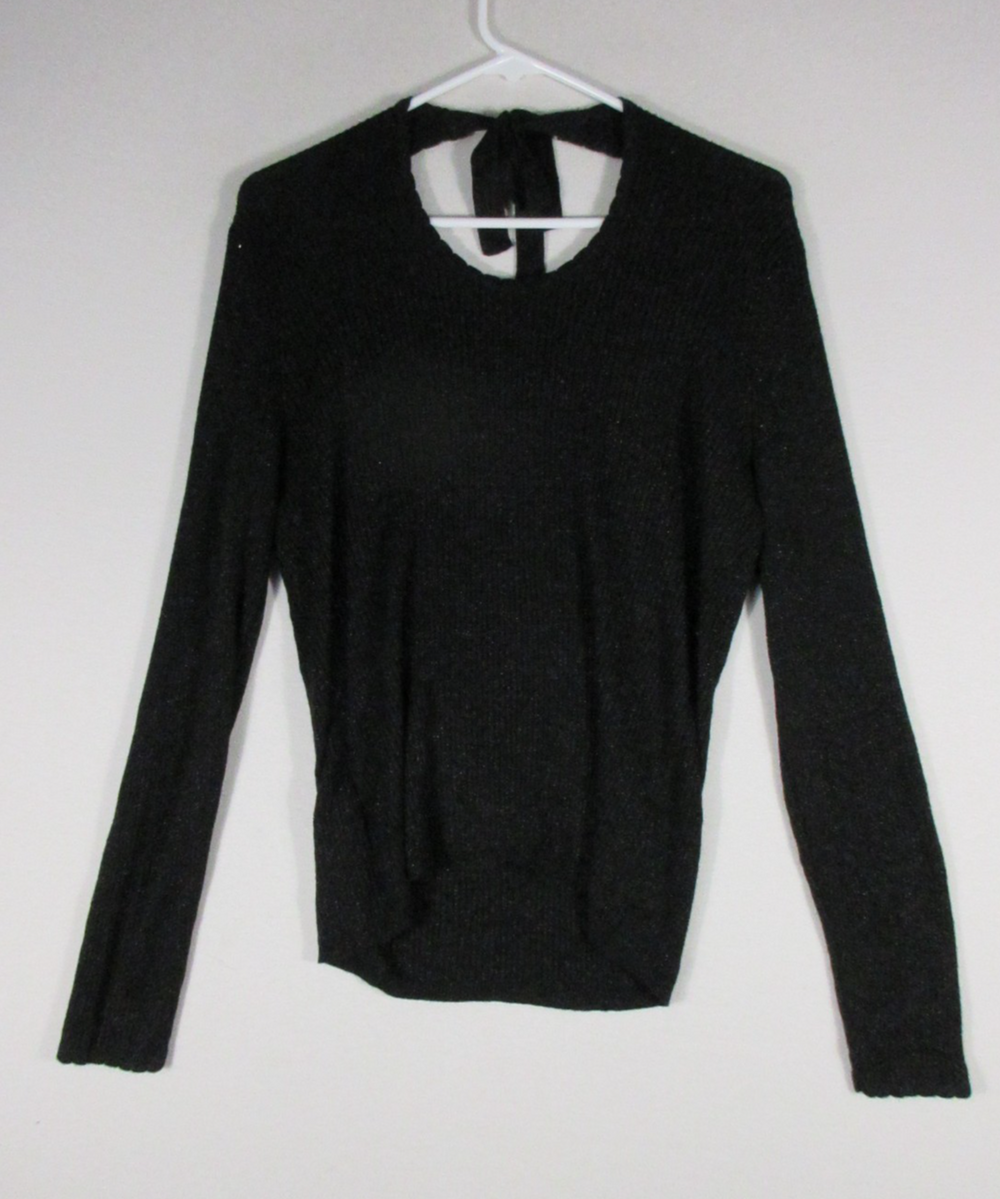 On 34th Womens Ribbed Knit Holiday Sweater Long Sleeve Size M Lurex Black