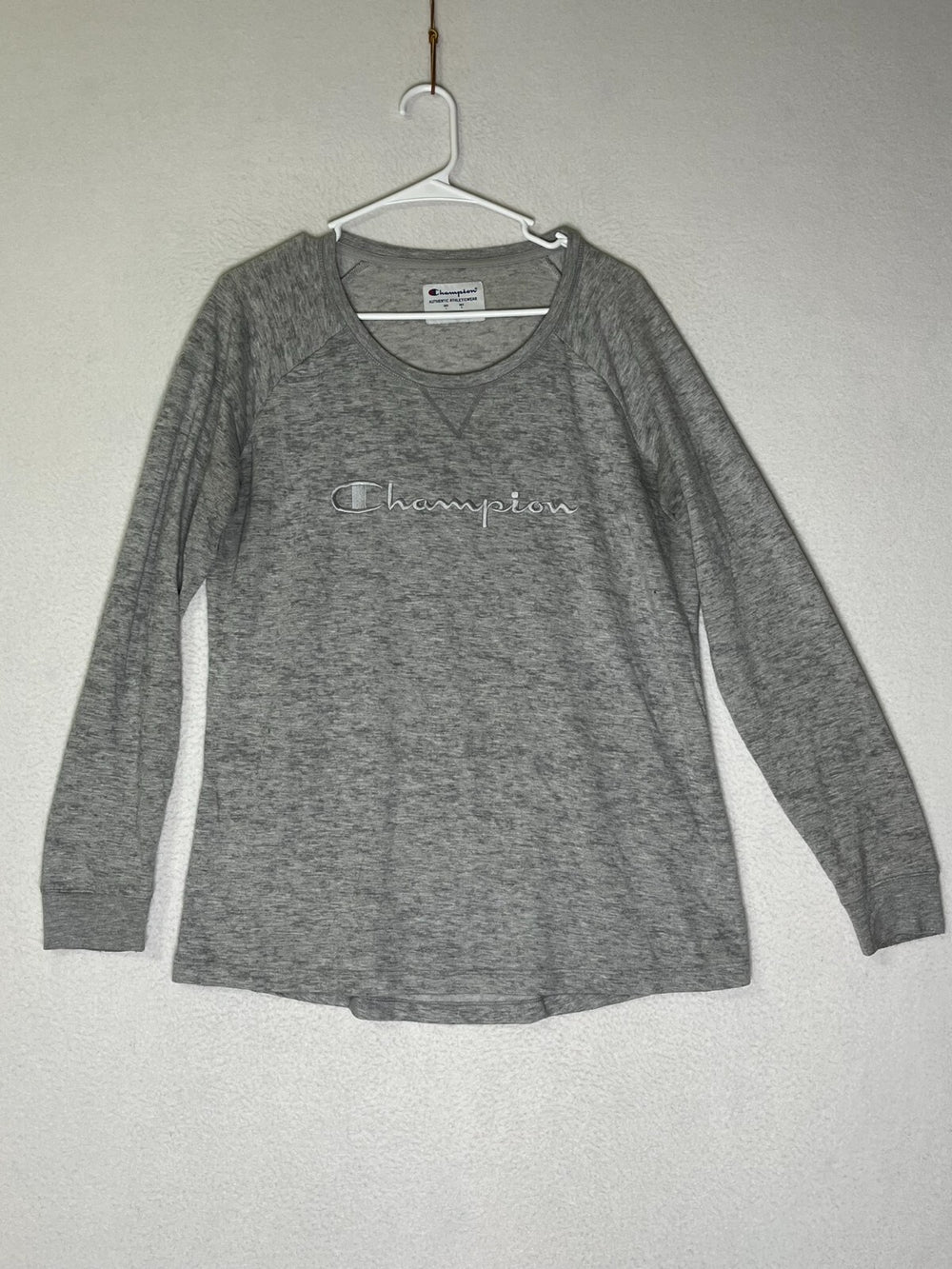 Champion Heather Gray Classic Long-Sleeve T-Shirt Swoosh Logo Women's Size Large