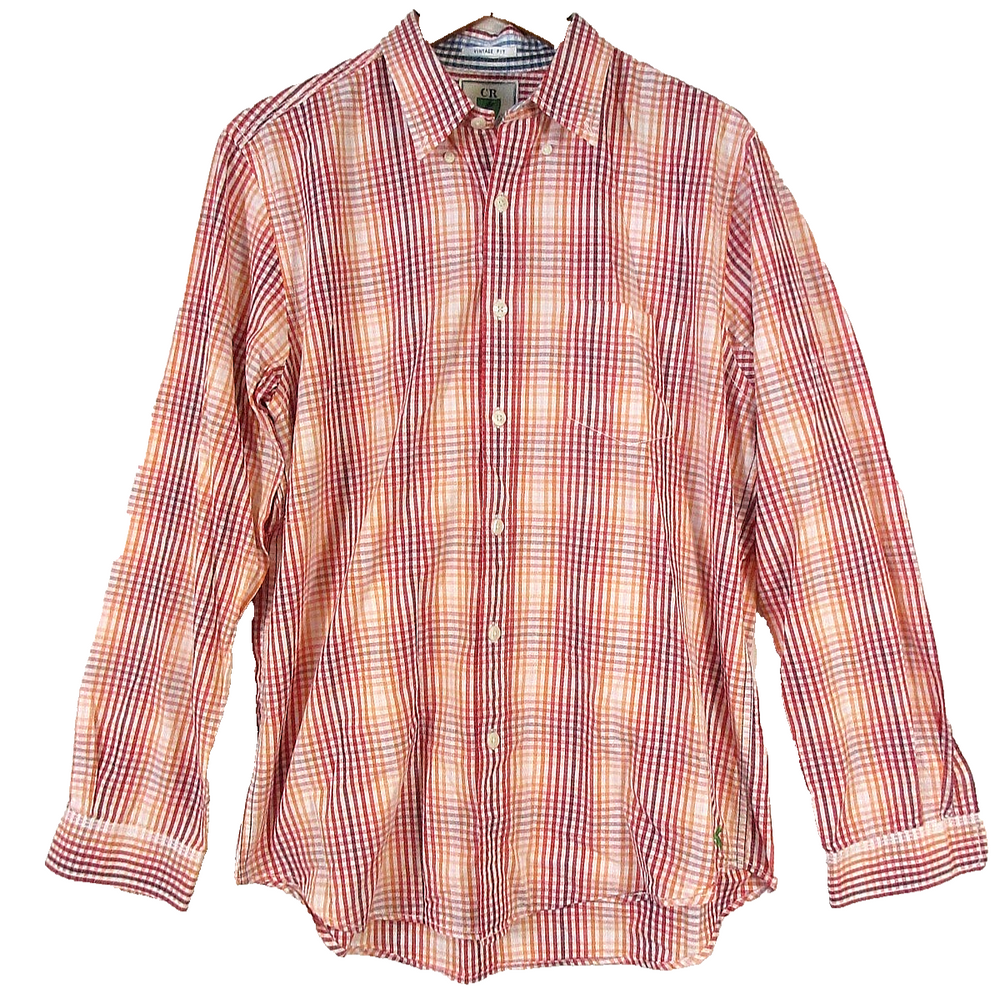 Vintage Club Room Mens Button-Up Plaid Shirt Long Sleeve Collared Size L Multi