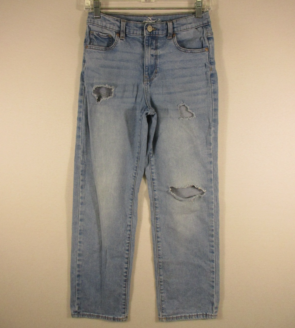 Jordache Womens Stretch Denim Distressed Jeans Straight Leg Pockets Size 14 Blue