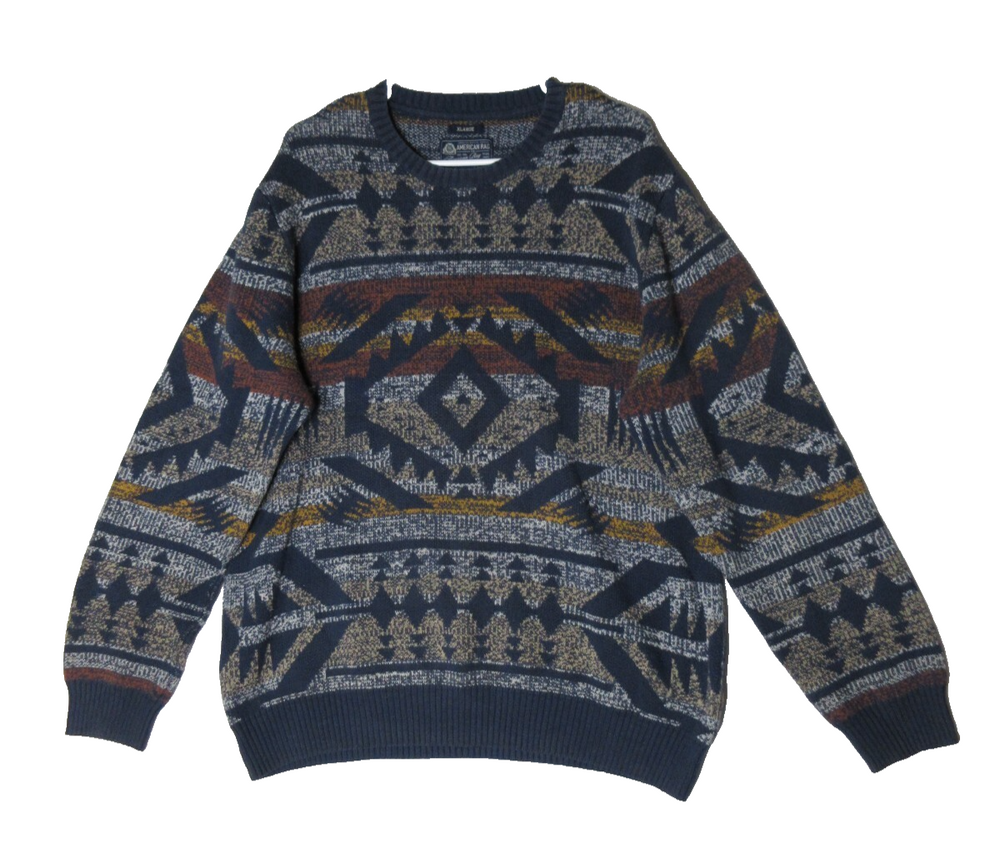 American Rag Cie Mens Pullover Argyle Crew Neck Sweater Long Sleeve Size XL Blue