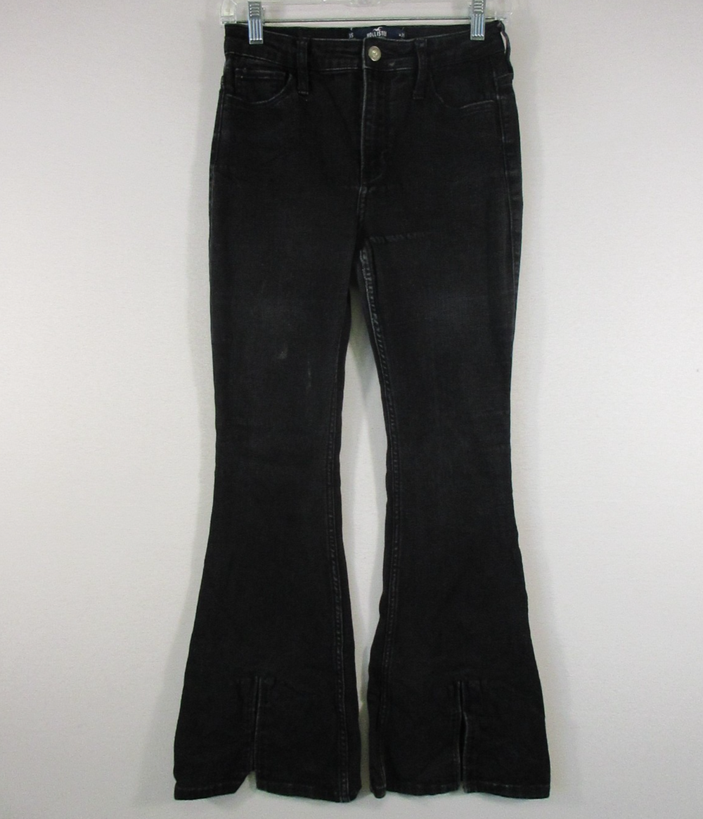 Hollister Womens High Rise Flare Jeans Stretch Denim Pockets Size W26 L29 Black