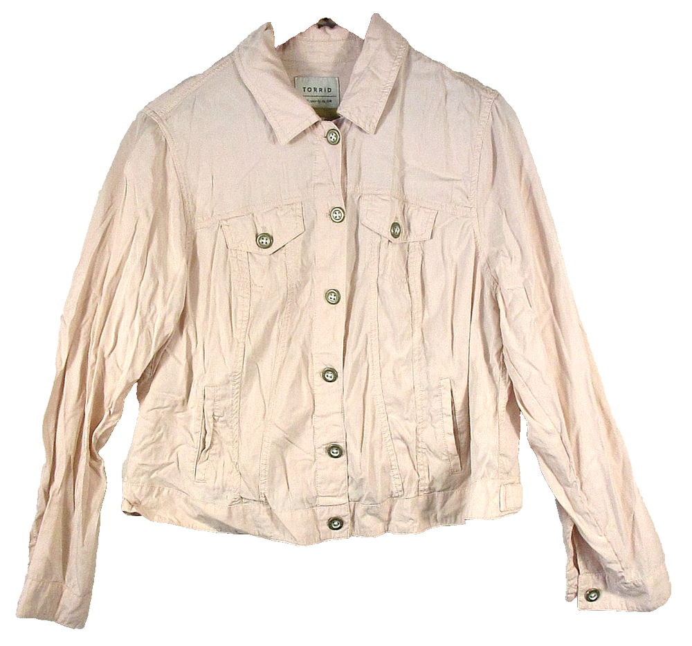 Torrid Womens Button Front Jean Jacket Long Sleeve Pockets Size 1 Pink