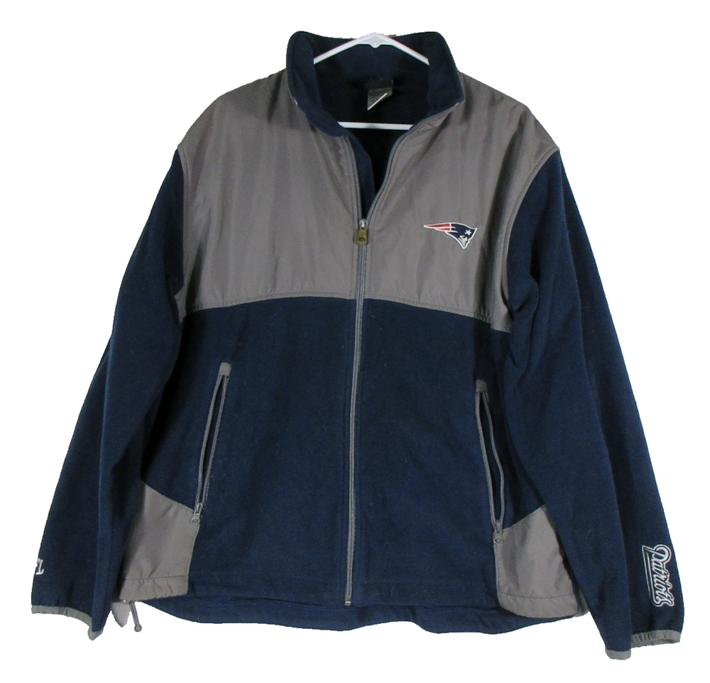 NFL Mens Patriots Jacket Full Zip Polo-Neck Long Sleeve Pockets Size Large Blue