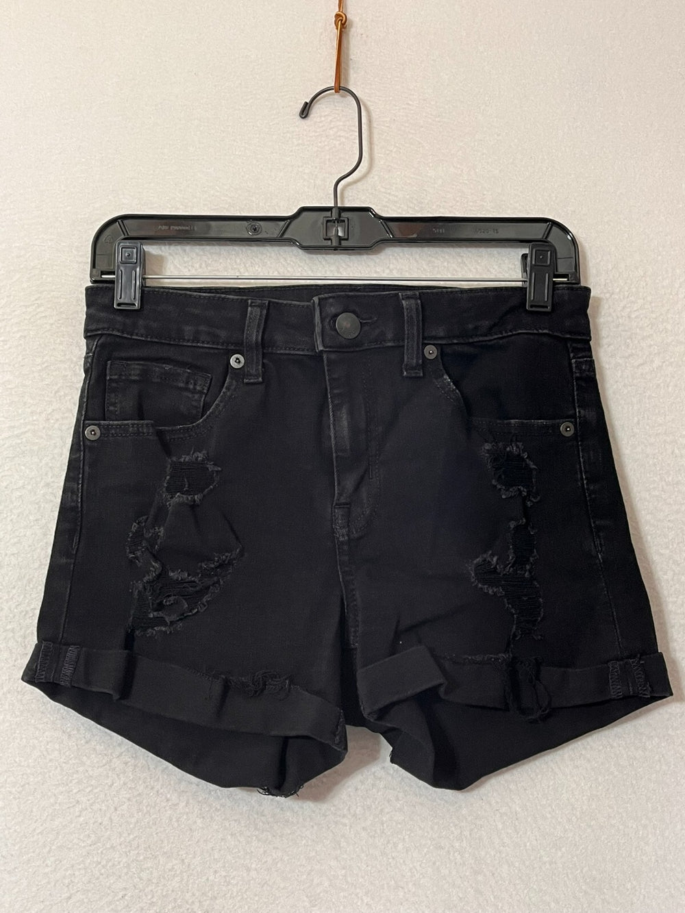 Aeropostale Black Flex Effects High-Rise Midi Short Distressed Womens Size 6