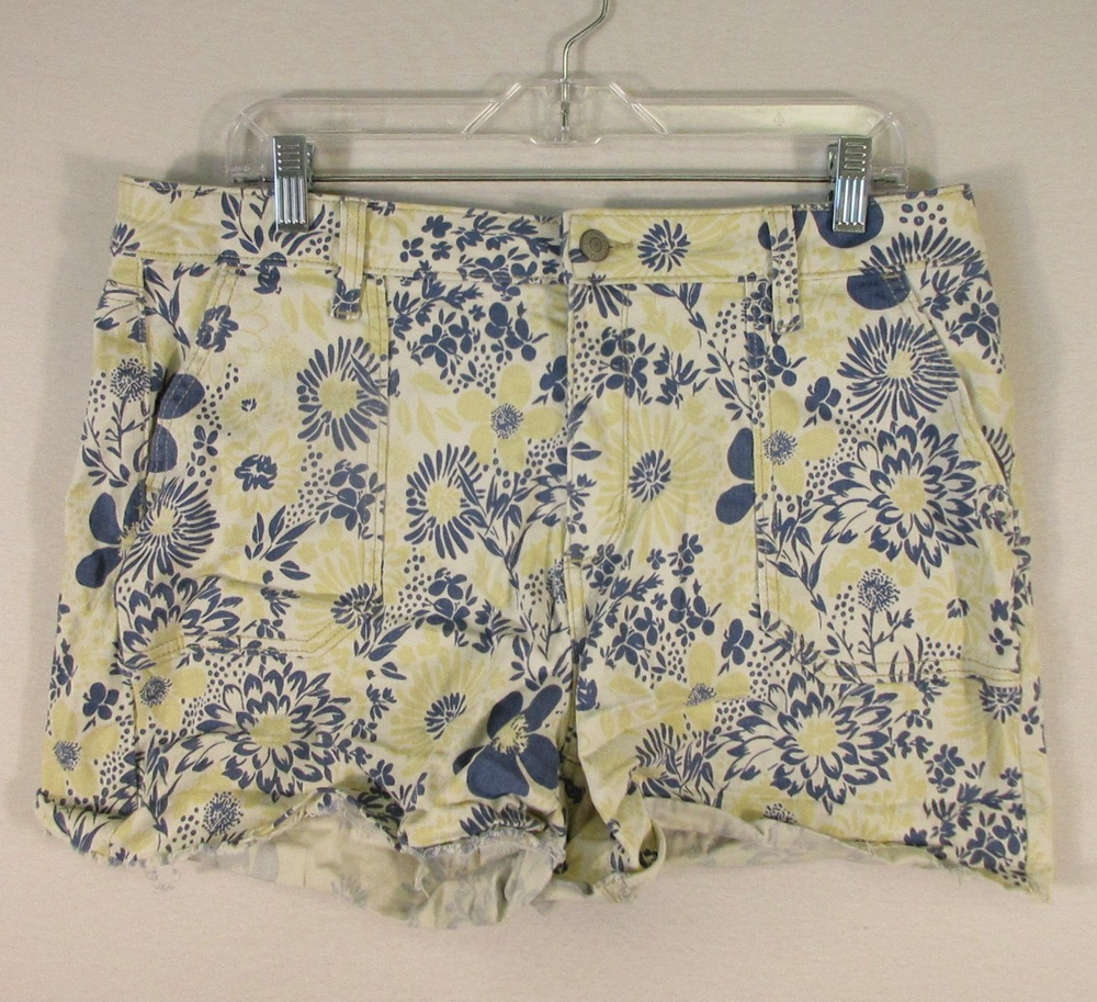 Sonoma Goods For Life Womens Mid Rise Floral Shorts Raw Hem Size 16 Yellow