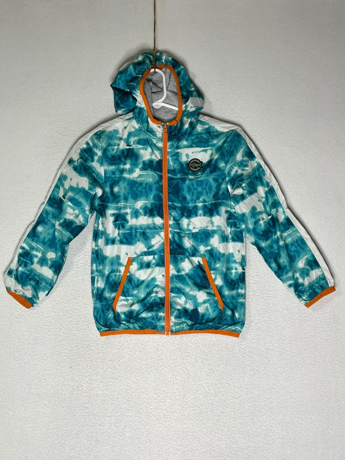 365 Kids Blue White Hooded Rain Jacket Full Zip Up Tie Dye RPC3V1 Kids Size 8