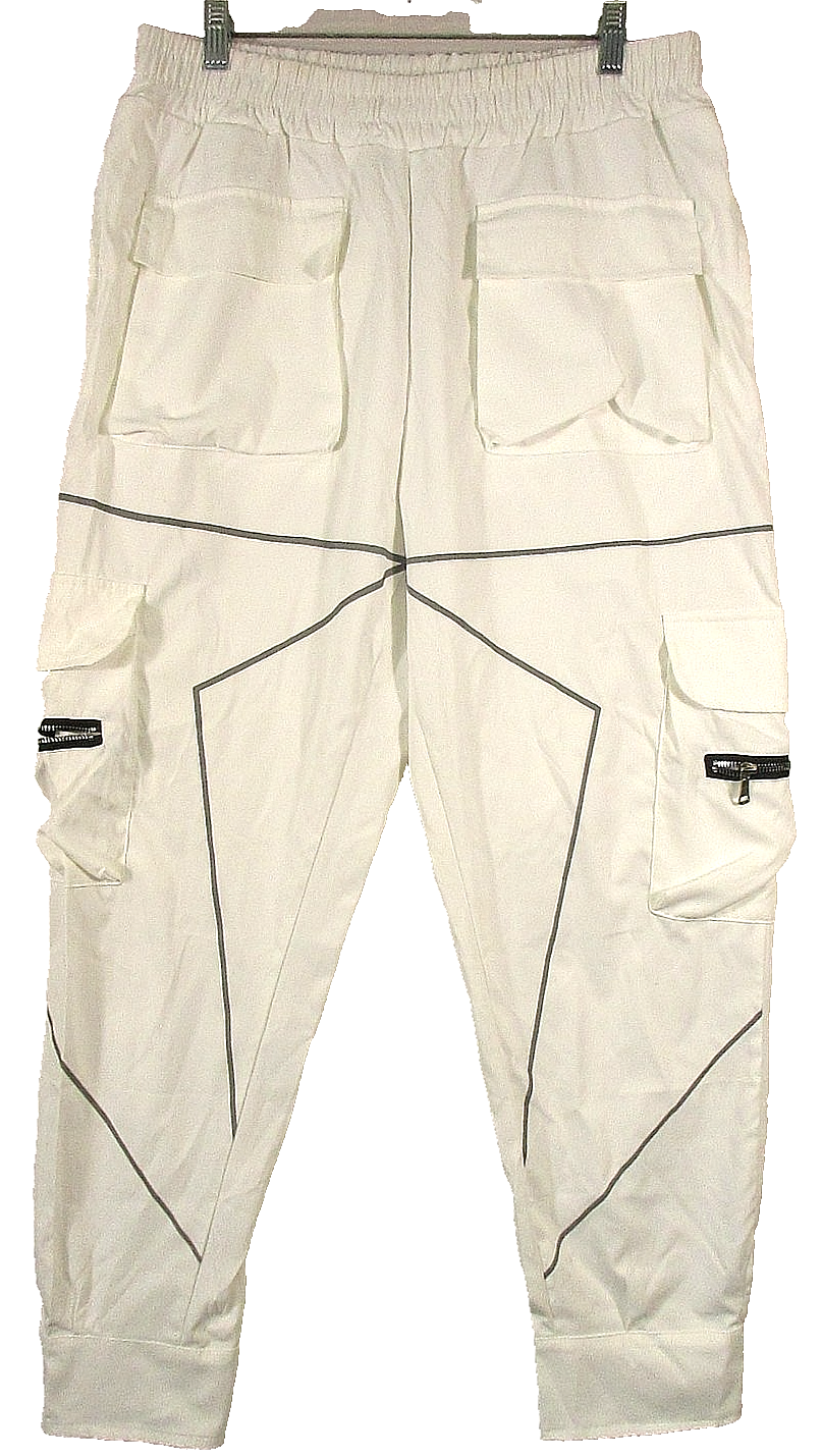 Unbranded Mens High Rise Cargo Pants Skinny Leg Elastic Waist Size XL White