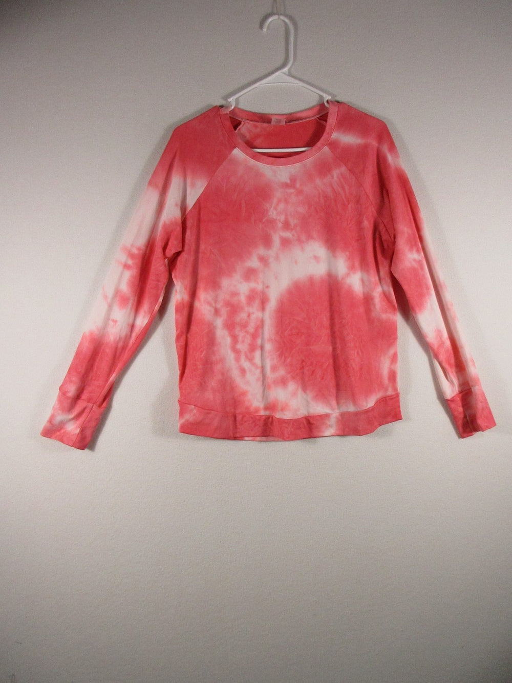 Hello Mello Womens Long Sleeve Tie-Dye Shirt Top Crew Neck Size S/M Pink/White