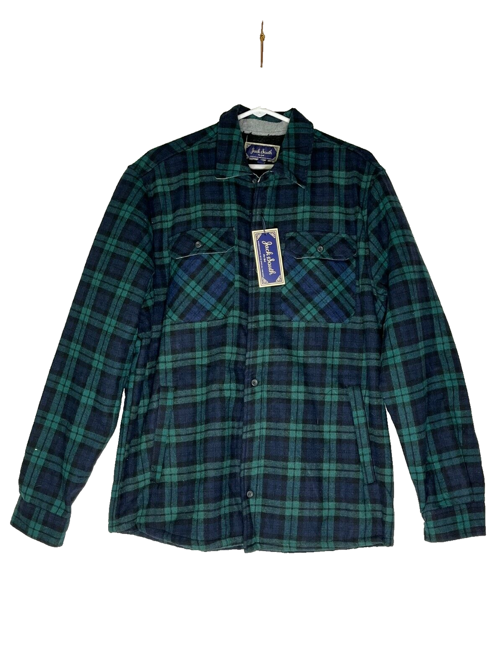 Jack South New York Navy Green Plaid Sherpa Faux Fur Lined Shirt Jacket Men's XL