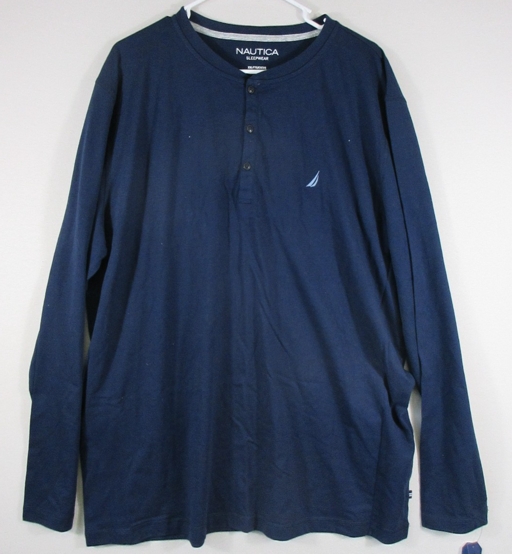 Nautica Mens Casual Button-Up Henley Shirt Lightweight Long Sleeve Size 2XL Blue