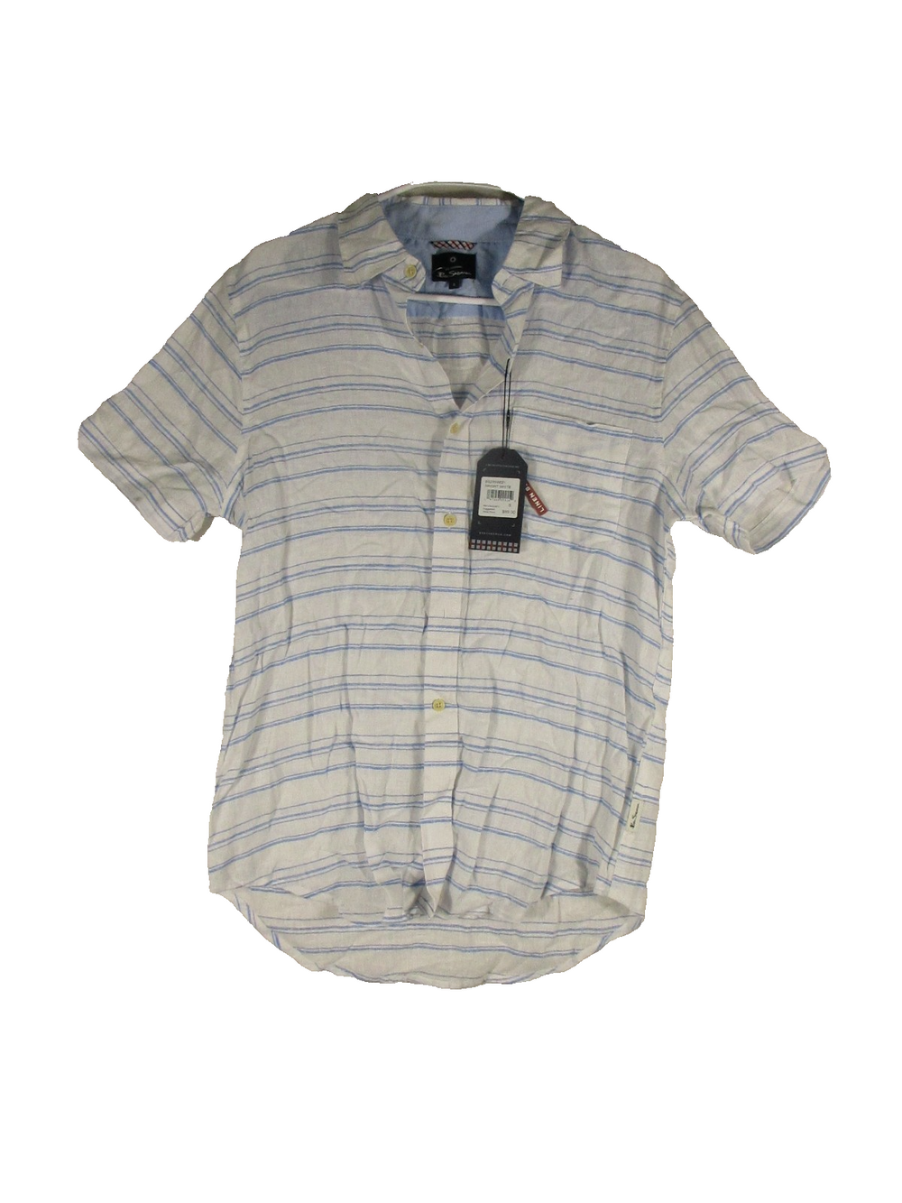 Ben Sherman Mens Striped Button-Up Polo Shirt Short Sleeve Collared Size S White