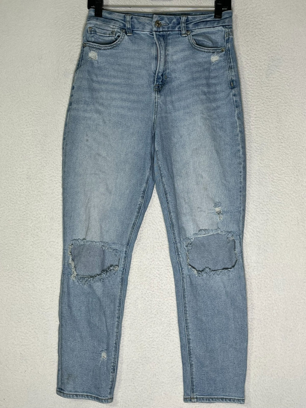 American Eagle Blue Curvy Mom Jeans Stretch Distressed Womens Size 4 Regular
