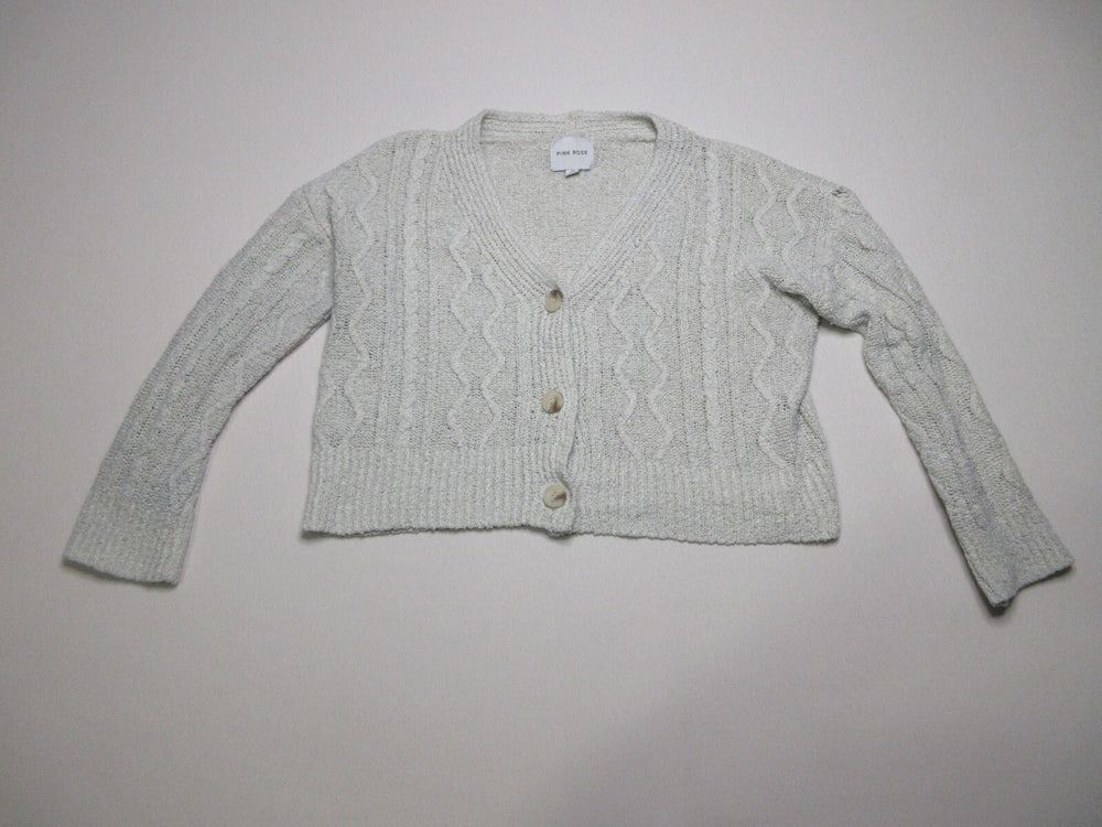 Pink Rose Womens Button-Up V-Neck Cardigan Sweater Long Sleeve Size L White