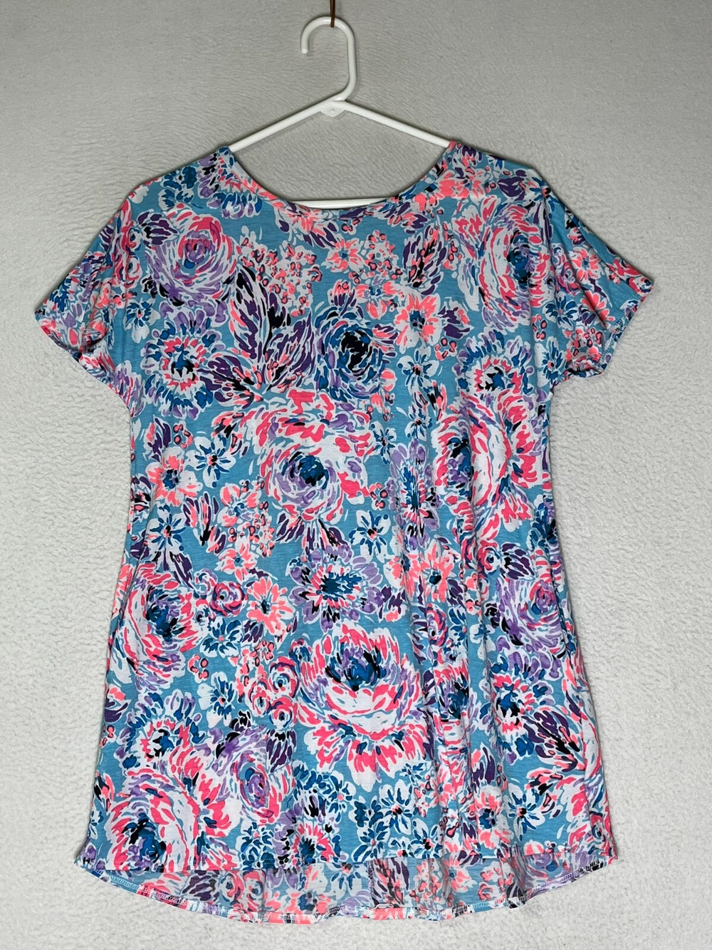 Kali Rose Blue Red Floral Blouse Top Short Sleeves Cross Back B37365-E Womens S