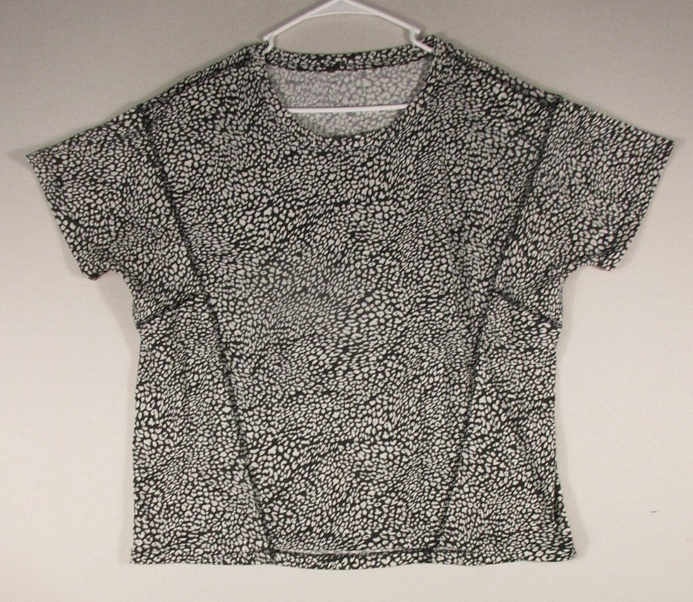 Lou & Gray Womens Crew Neck Top Leopard Print Short Sleeve Size S White/Black