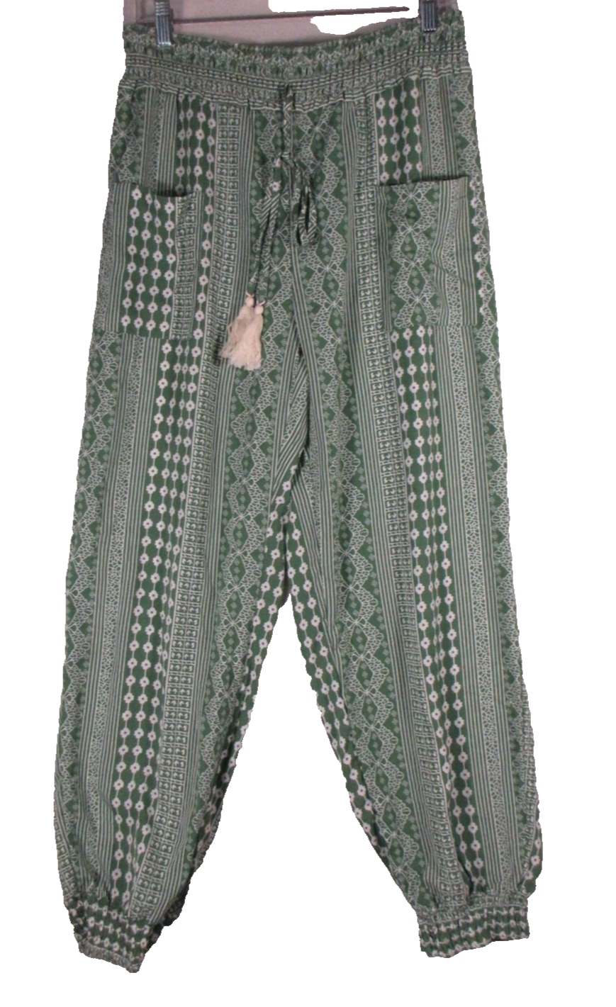 Shein Womens Sweatpants Elastic Waist Drawstring Pockets Size XL Green/ White