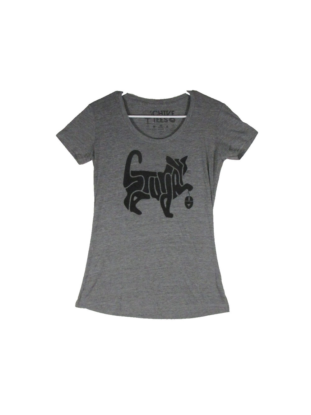 Chive Tees Womens Saturday Font Cat & Mouse Graphic T-Shirt Top Size M Gray