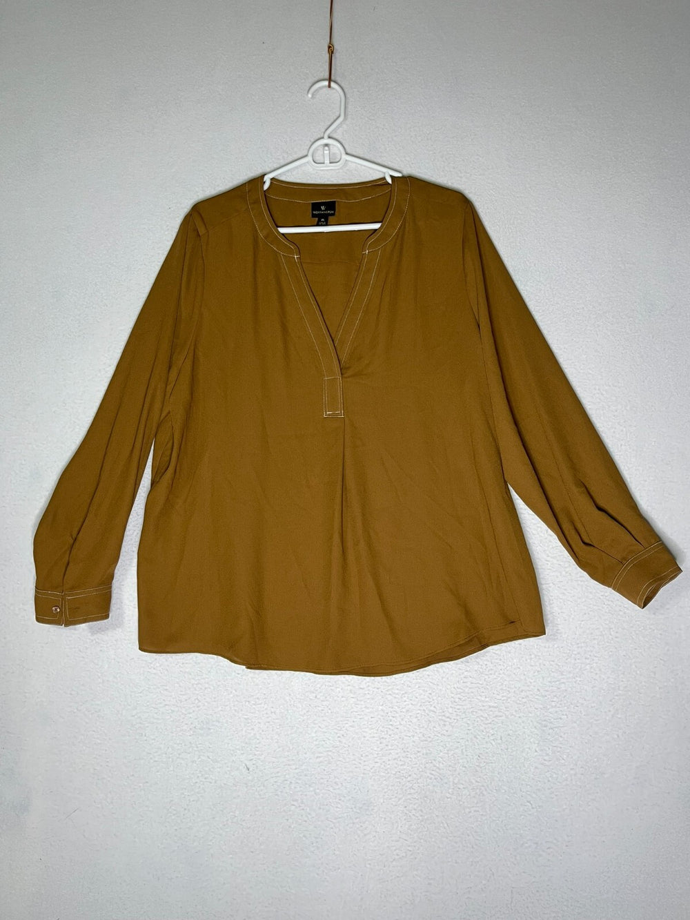 Worthington Brown Long Sleeve V-Neck Tunic Blouse Women's Size X Large