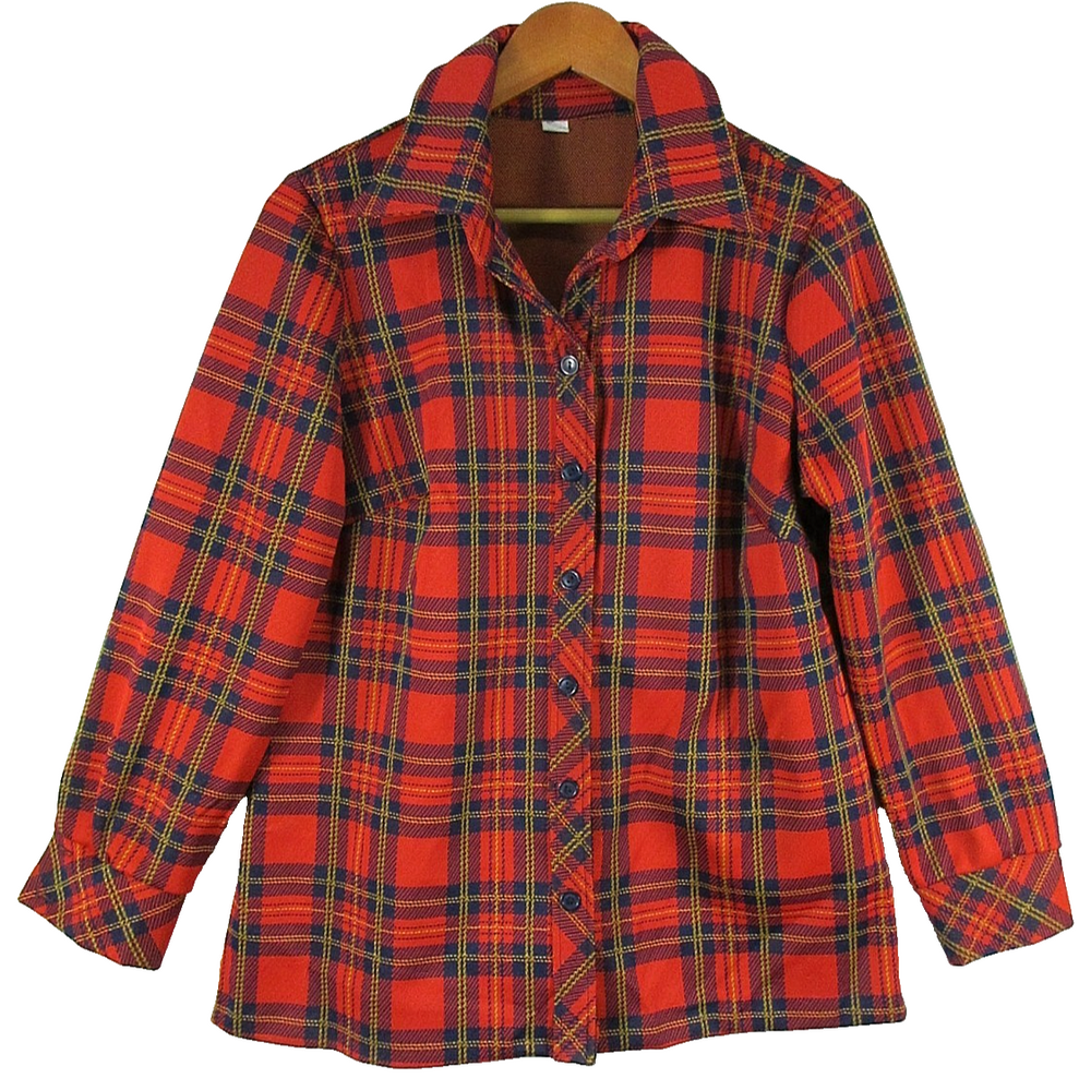 Unbranded Womens Button Front Blazer Jacket Plaid Print Collared Size 16 1/2 Red