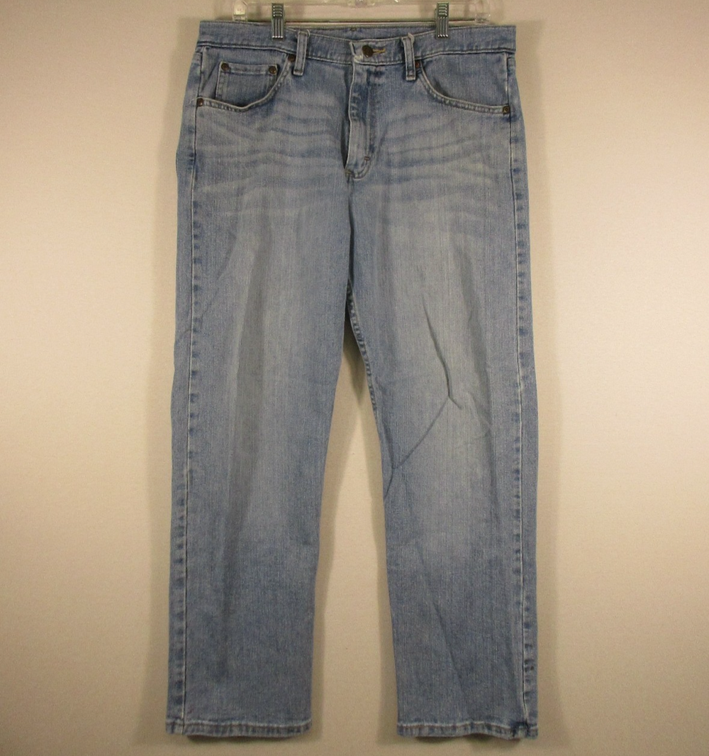Wrangler Mens Mid Rise Stretch Denim Jeans Straight Leg Pockets Size 33X30 Blue