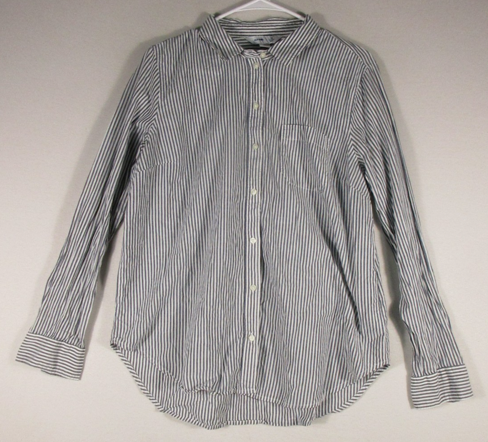 Old Navy Womens Button Front The Classic Shirt Striped Print Size L White/Gray