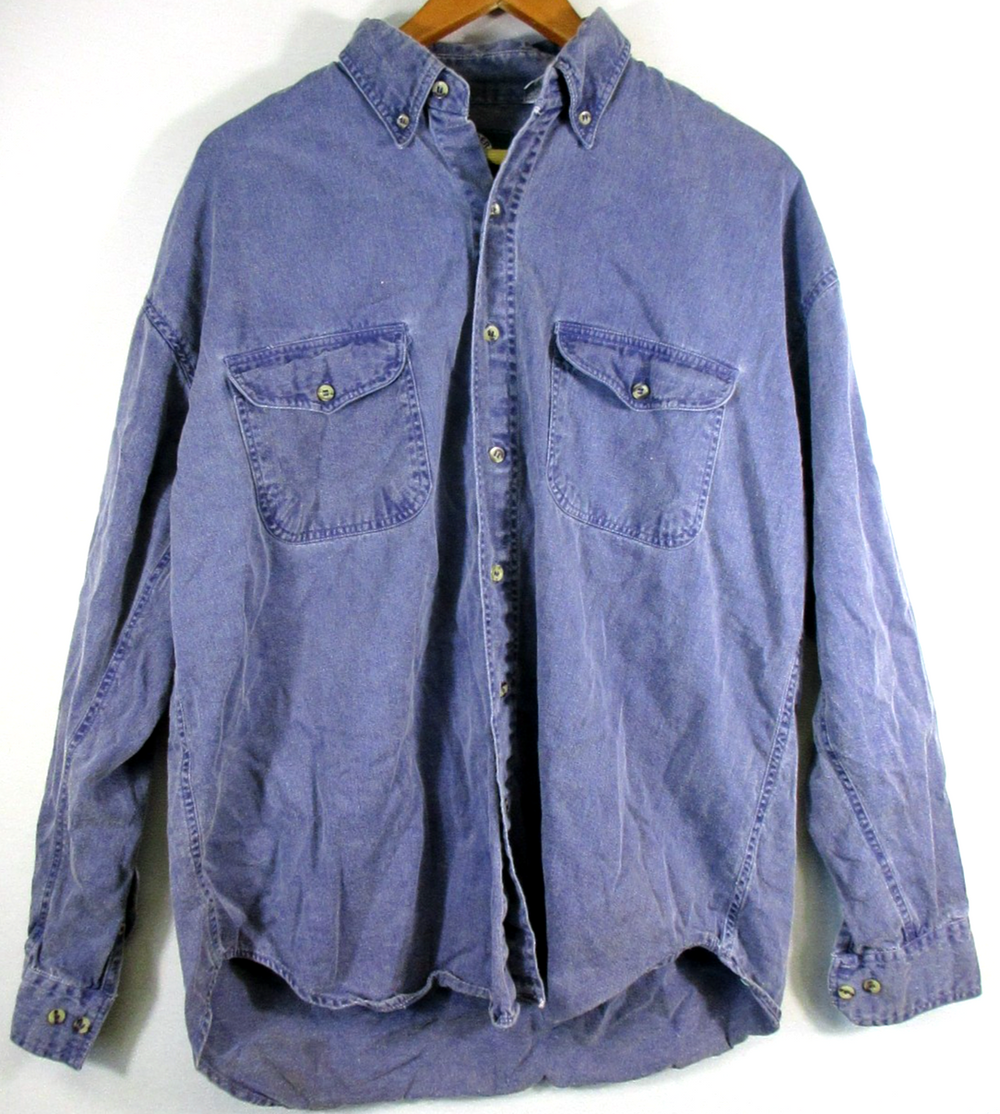 Timber Trail Mens 100% Cotton Button-Up Shirt Long Sleeve Pockets Size L Blue