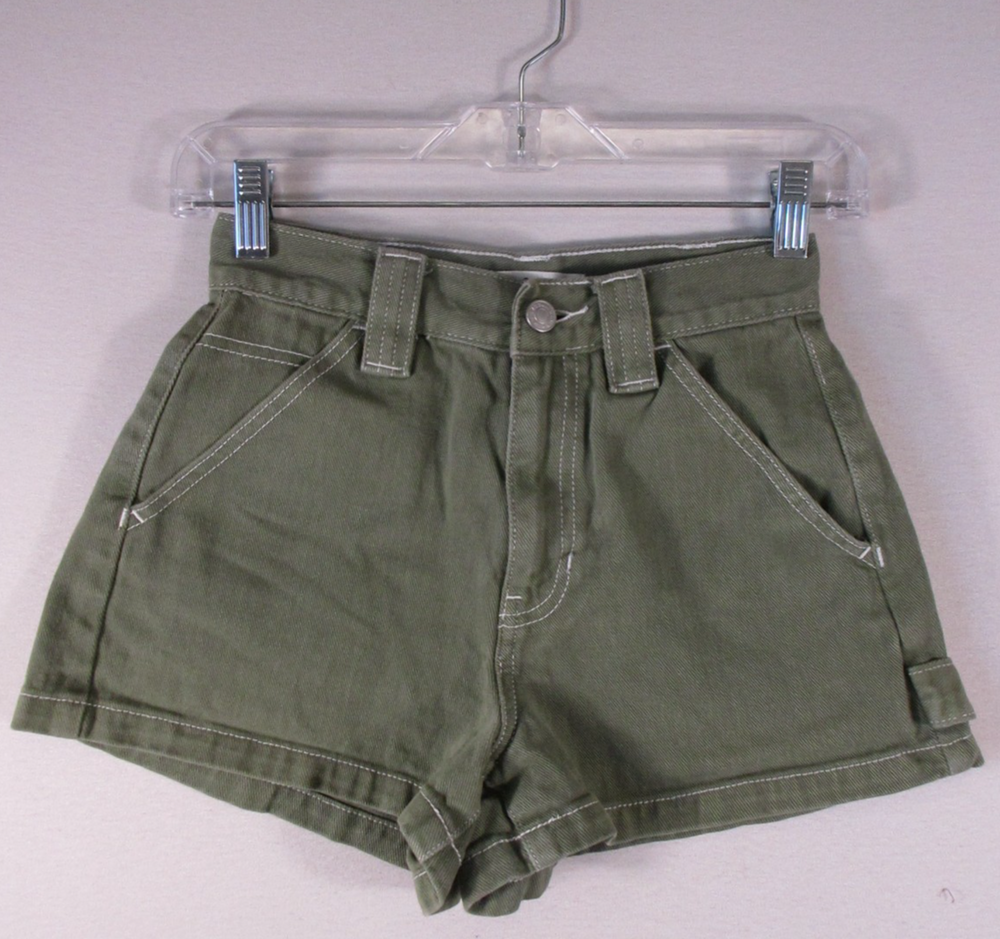 PacSun Womens High Waist Stretch Denim Shorts Button-Fly Pockets Size 24 Green