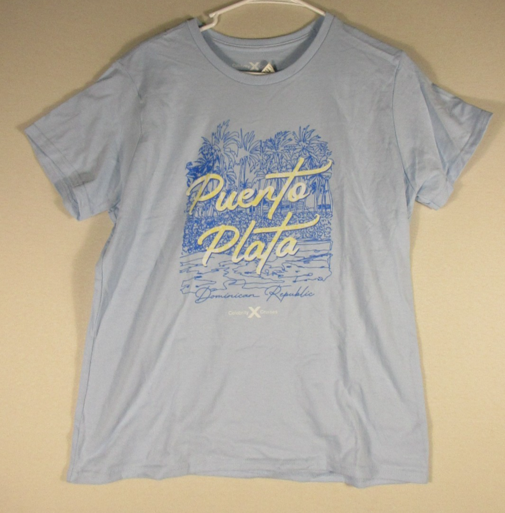 Celebrity Cruises Mens Crew Neck Plata T-Shirt Short Sleeve Size L Light Blue