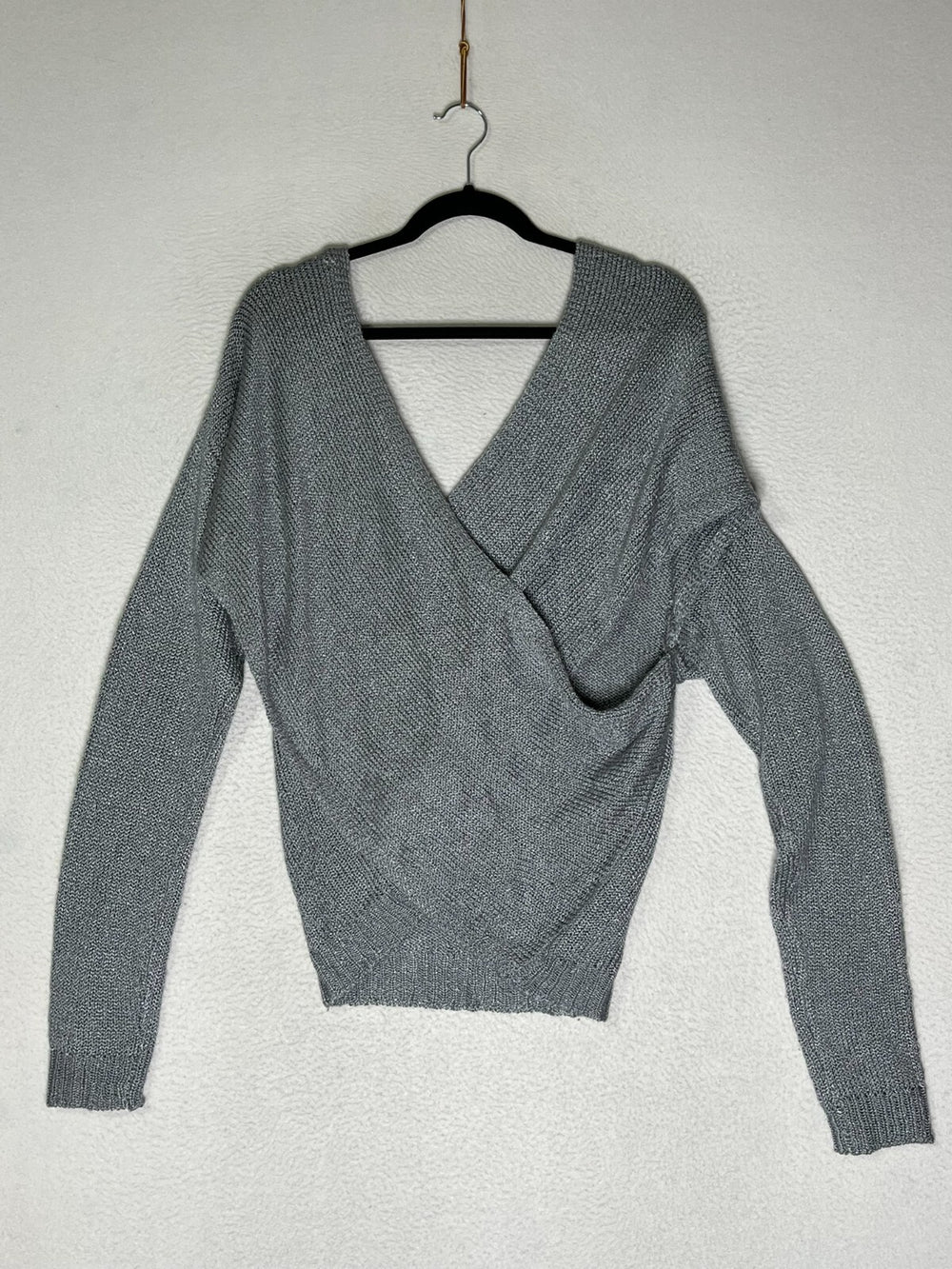Forever 21 Gray Wrap Front Knitted Top Long Sleeves Loose Fit Womens SZ X Large