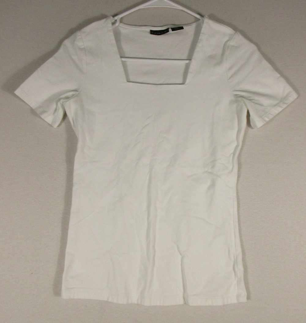 Tahari Womens Square Neck T-Shirt Regular Fit Short Sleeve Size XS White