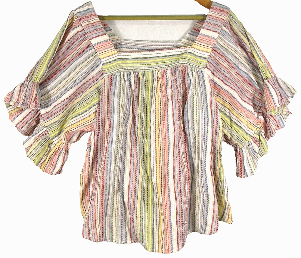 Beach Lunch Lounge Womens Naomi Striped Top Blouse Ruffle Sleeve Size XL Multi