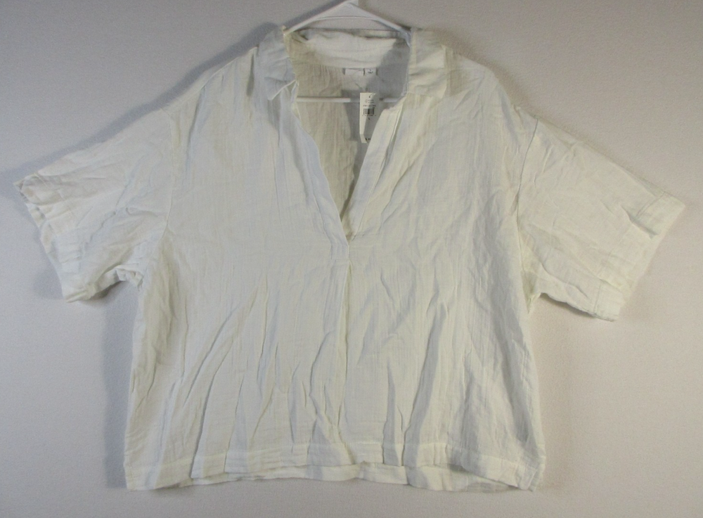 Gap Womens Button Up Cropped Shirt Short Sleeve Collar Neck Size L White