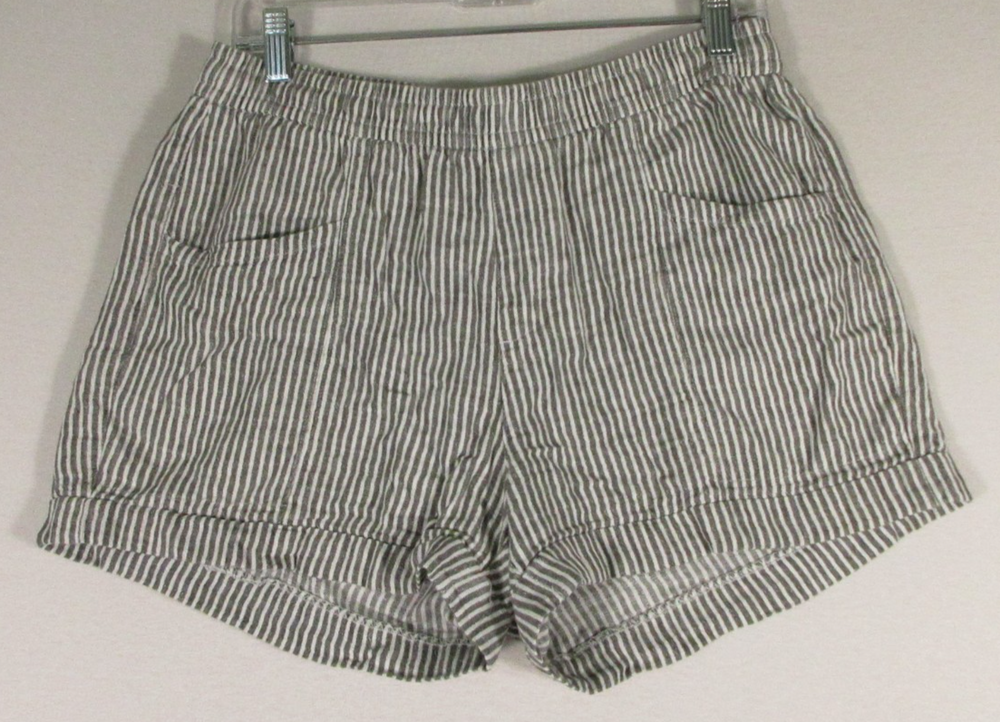 Old Navy Womens Striped Shorts High Rise Elastic Waist Pockets Sz S Gray/ Black