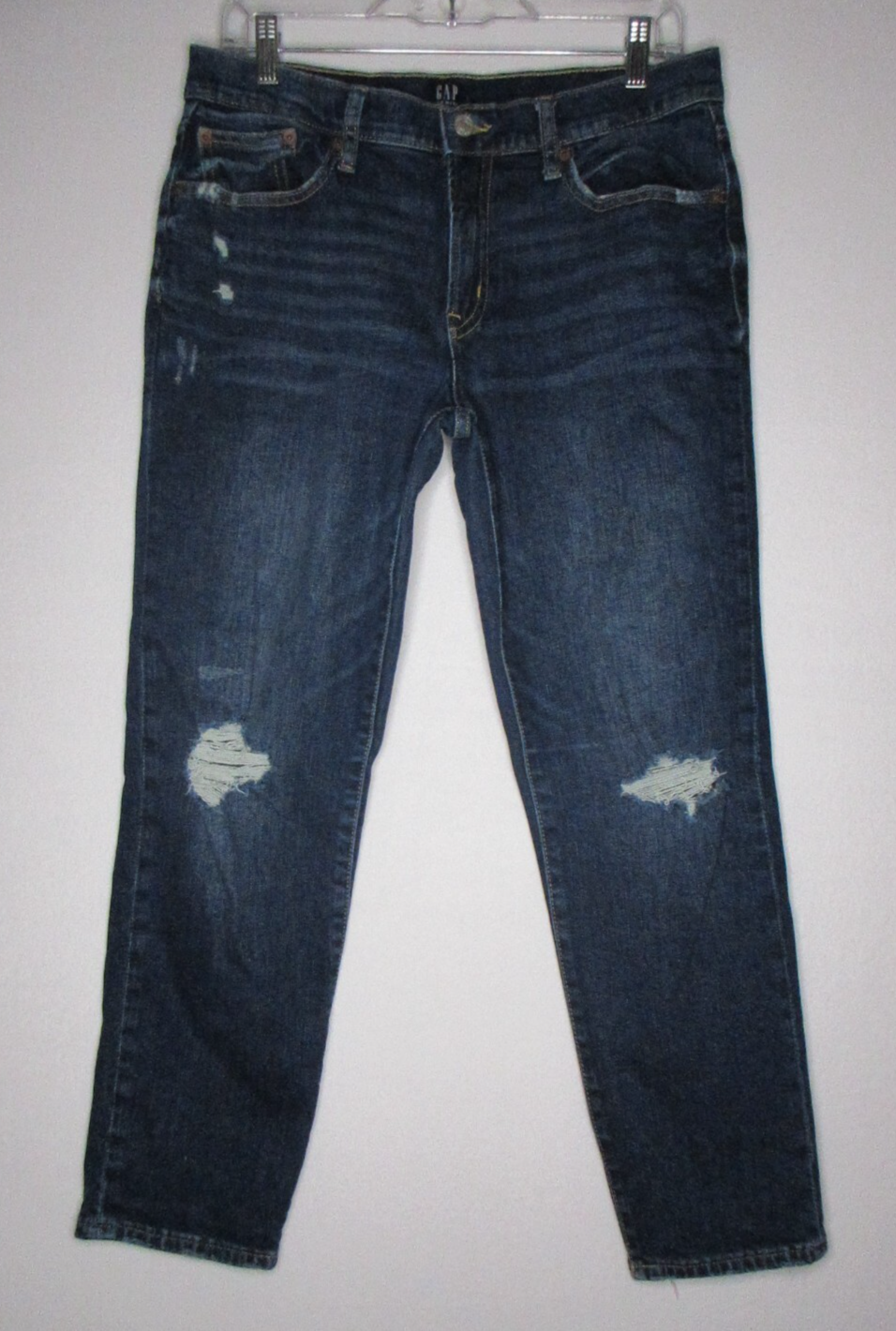 Gap Denim Regular Fit Distressed Girlfriend Jeans Dark Wash Size 6/28 Blue