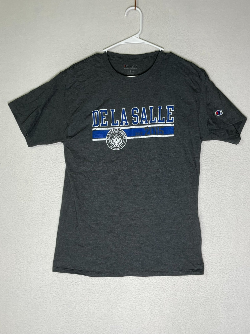 Champion Gray Crew Neck De La Salle T-Shirt Short Sleeve Men's Size Medium