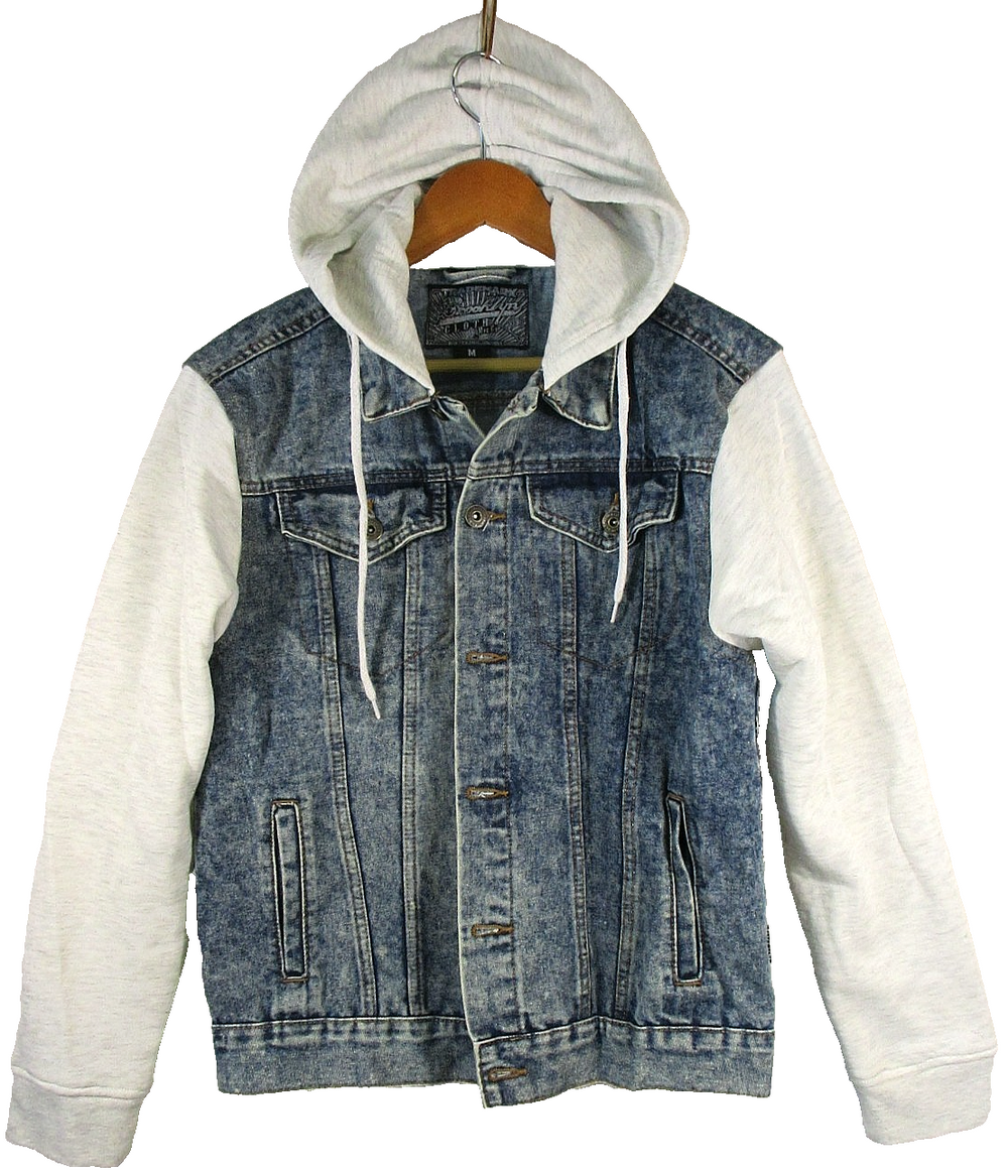 Brooklyn Mens Button-Up Denim Hooded Jackets Long Sleeve Size M Blue/White