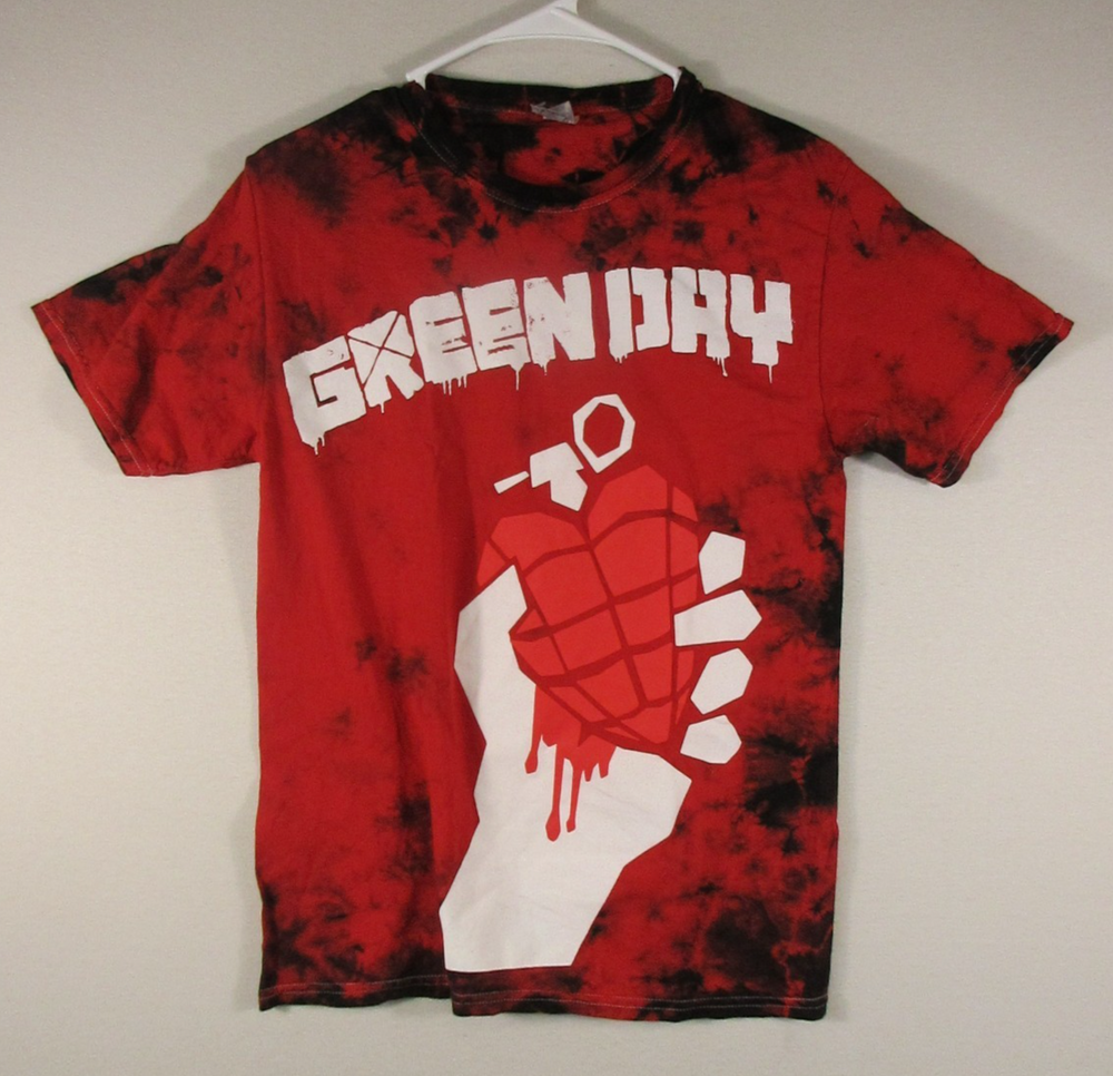 Fruit of The Loom Mens Green Day Graphic Tie-Dye T-Shirt Short Sleeve Size S Red